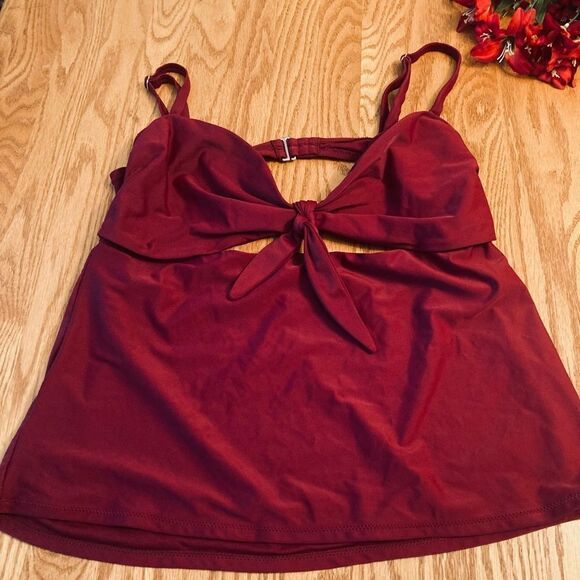 Maroon Tie Front Tankini - Picture 2 of 8